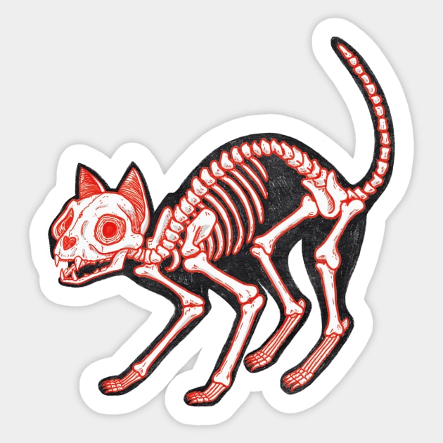 Cute Skeleton Cat Sticker by lunarwaveee